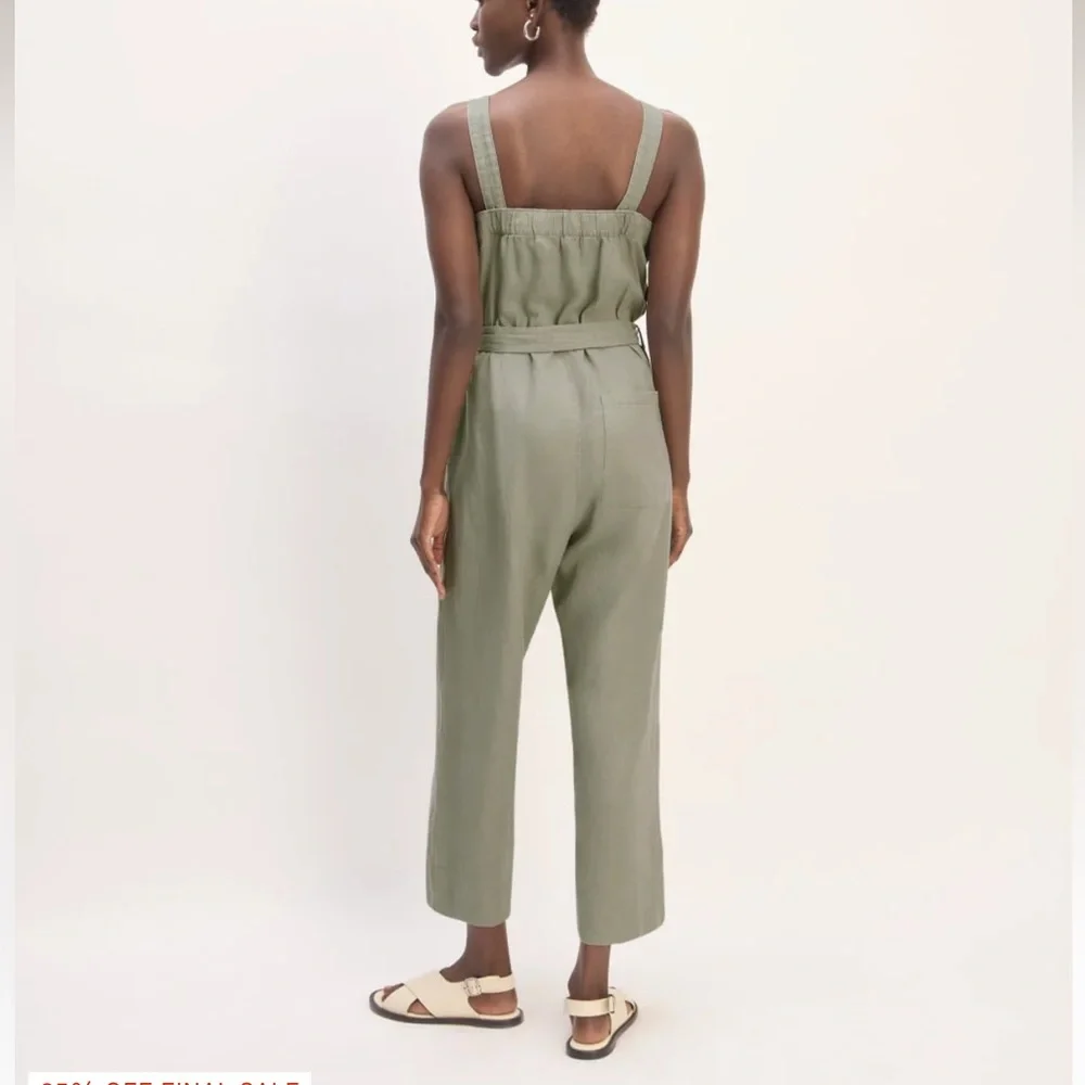 Everlane The Linen Side Button Jumpsuit Size 6 Sage Green - Picture 2 of 7